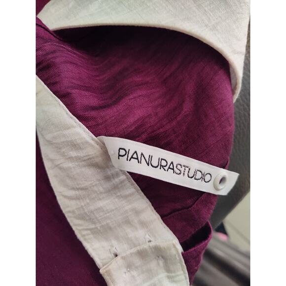 Pianura Studio Linen Blend Tunic Dress Eggplant Purple Geometric Design Size 44 - Picture 9 of 12